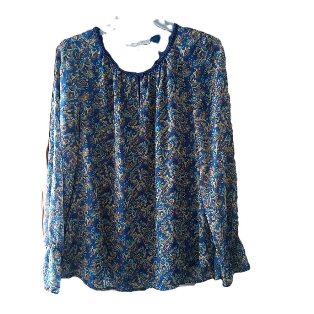 Daniel Rainn Paisley Blouse Blue Boho Long Sleeve Flowy Anthropologie Style Top